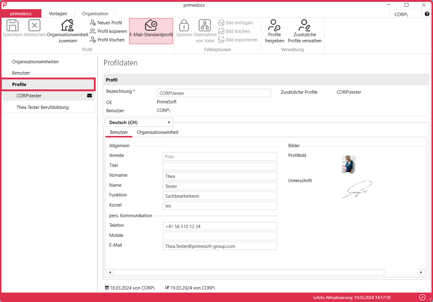 Register Organisation mit Profil
