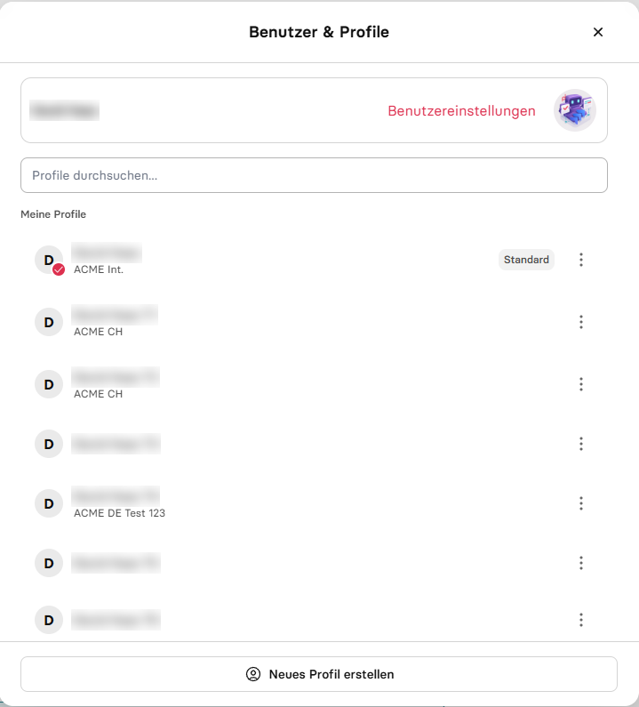 Panel «Benutzer & Profile»