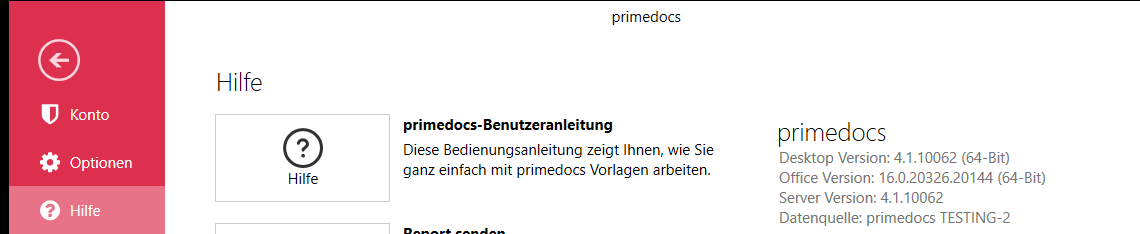Help menu with version display