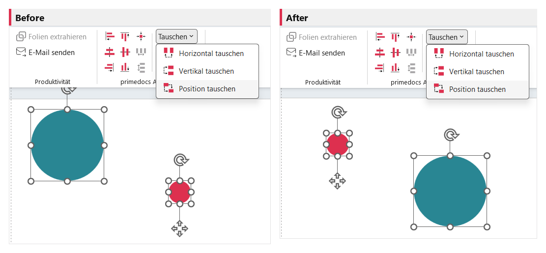 Before/after: 'Swap position' swaps two objects